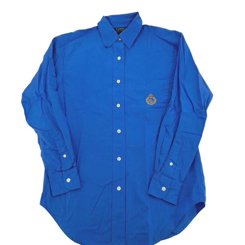 Vintage Lauren Ralph Lauren Shirt Womens 4 Blue Cotton Crest Preppy Old Money